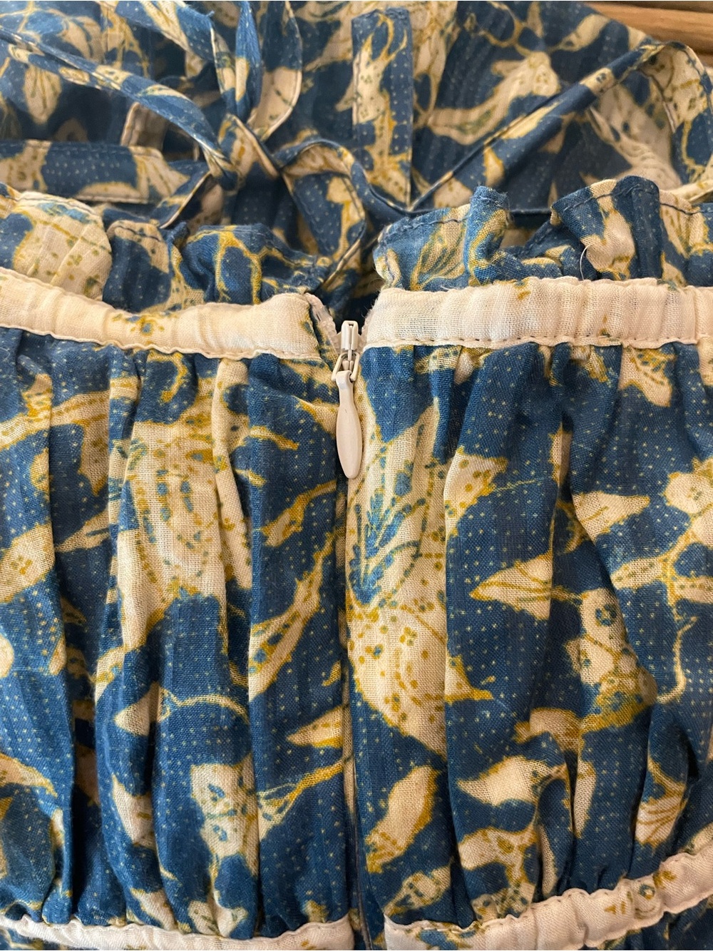 Ulla Johnson Blue Cream Printed Tie-Shoulder Midi Indah Dress Lanai Size 4 - Picture 9 of 10